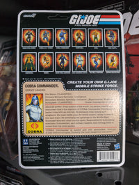 Hasbro Cobra Commander G.I. Joe action figure in blister card packaging with detailed character bio on back.