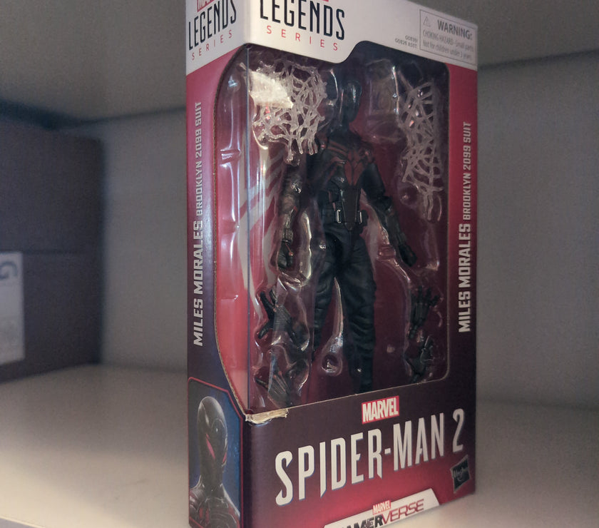 Hasbro Marvel Legends Miles Morales Brooklyn 2099 Suit Spider-Man 2 action figure in window box packaging