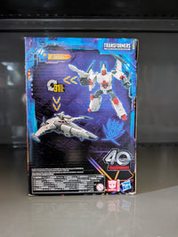 Box packaging for Voyager Star Raider Transformers Legacy United Collectable Action Figure by Hasbro showing robot and spaceship forms.