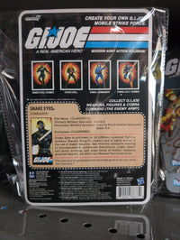 Hasbro Snake Eyes G.I. Joe action figure in black tactical gear with sword and blaster in vintage packaging