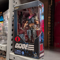 Hasbro GI Joe Classified Series 6-inch Zandar action figure in window box with weapons and accessories displayed on shelf