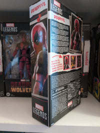 Hasbro Marvel Legends Deadpool action figure packaging with detailed character images on a store shelf