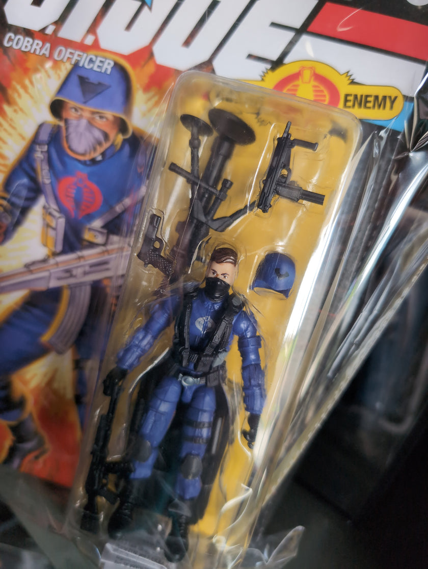Hasbro GI Joe Cobra Officer 3.75-inch action figure with removable helmet and weapons in retro packaging