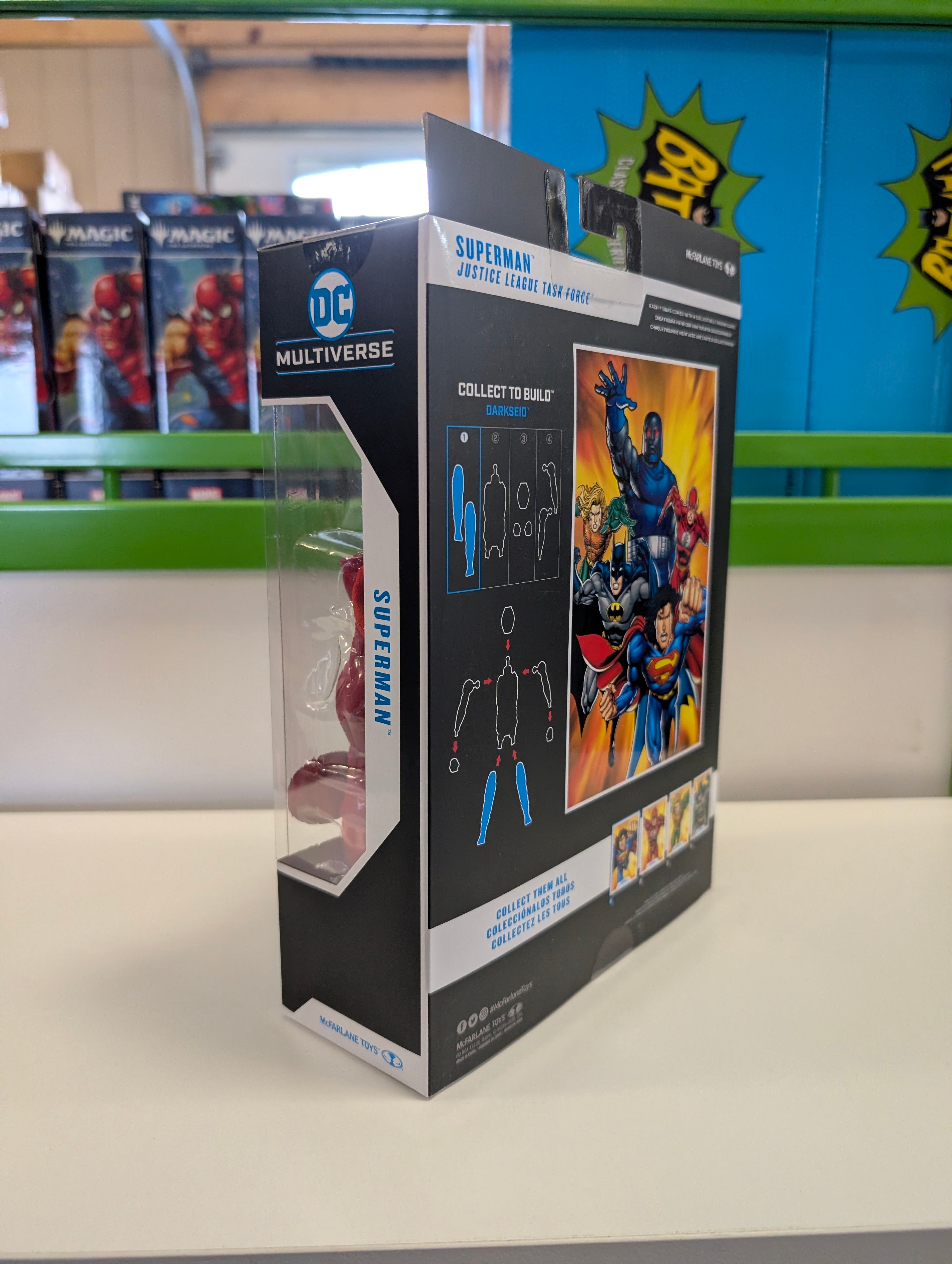 McFarlane DC Multiverse 7-inch Justice League Task Force Variant Superman action figure packaging side view