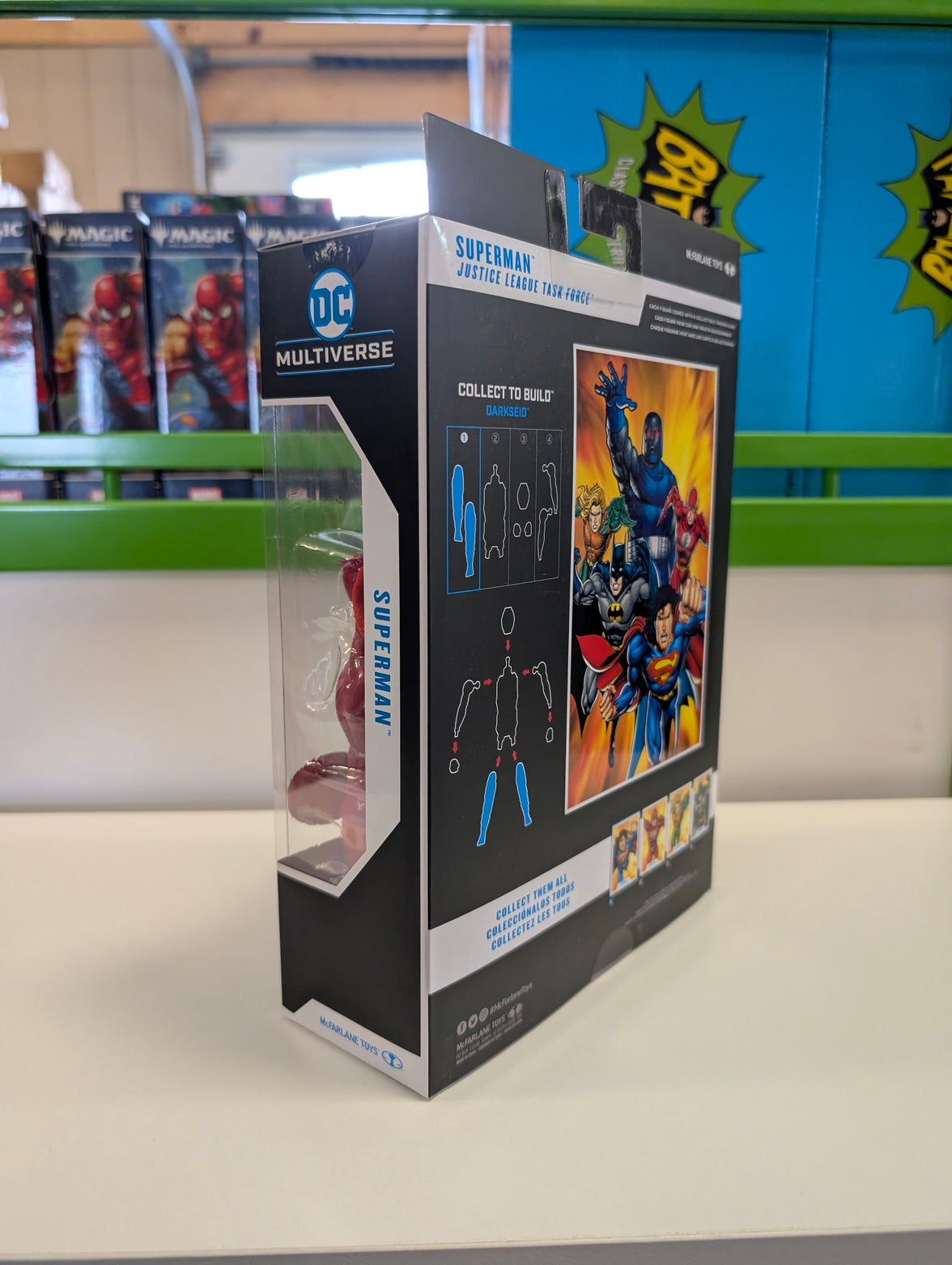 McFarlane DC Multiverse 7-inch Justice League Task Force Variant Superman action figure packaging side view