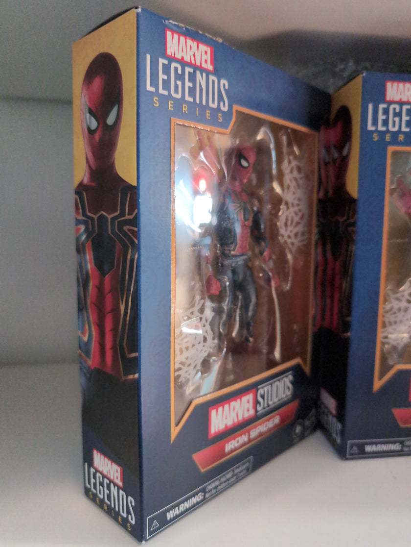Hasbro Marvel Legends Iron Spider action figure in sealed box with detailed packaging and collectible window display