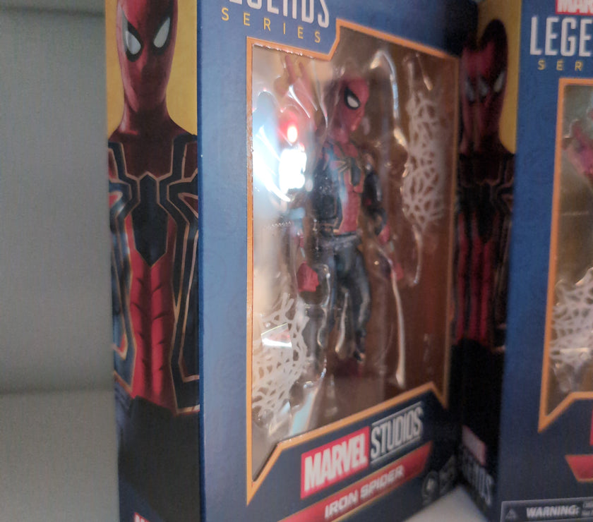 Hasbro Marvel Legends Iron Spider action figure in sealed box with detailed packaging and collectible window display