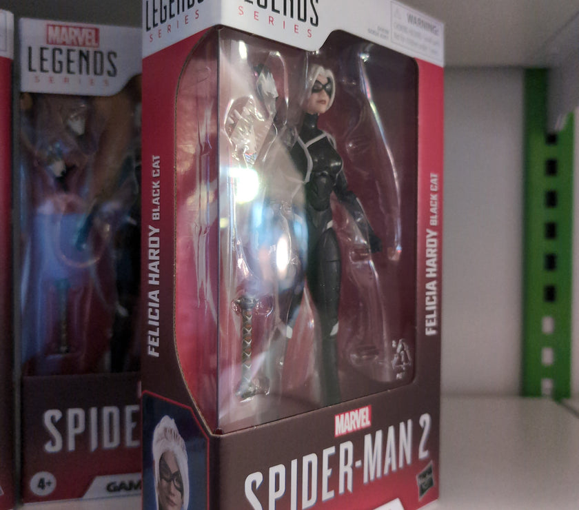 Hasbro Marvel Legends Felicia Hardy Black Cat action figure from Spider-Man 2 Gamerverse in window packaging.