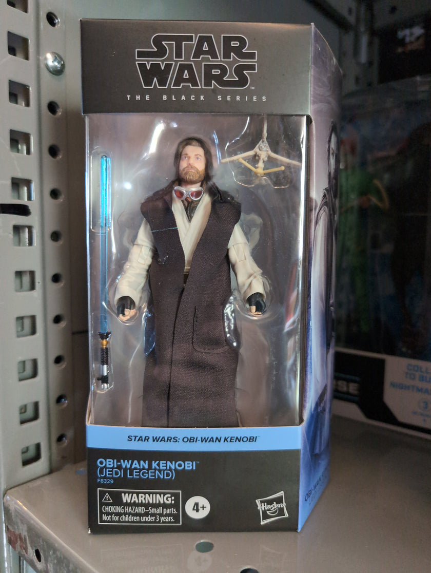 Hasbro Star Wars Black Series Obi-Wan Kenobi Jedi Legend action figure with lightsaber and accessories in packaging