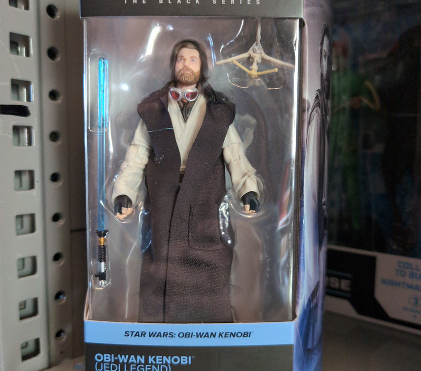 Hasbro Star Wars Black Series Obi-Wan Kenobi Jedi Legend action figure with lightsaber and accessories in packaging