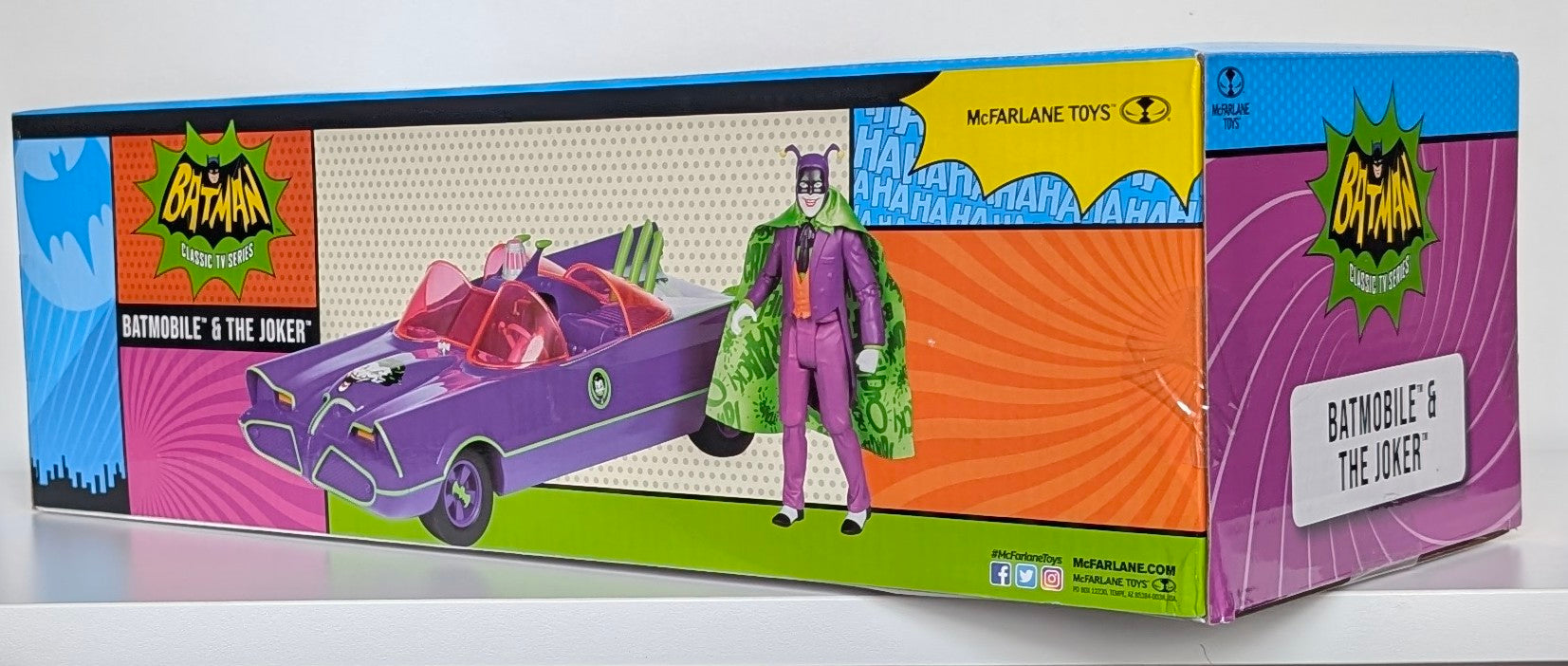McFarlane Toys Batman 66 1/12 Scale Batmobile and Joker Bat Mobile with action figure in box