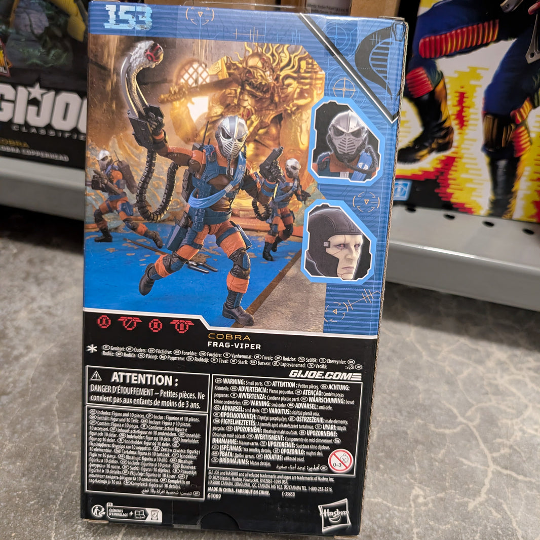 Hasbro GI Joe Classified Series Frag Viper 6-inch action figure with weapons and alternate head accessories in packaging