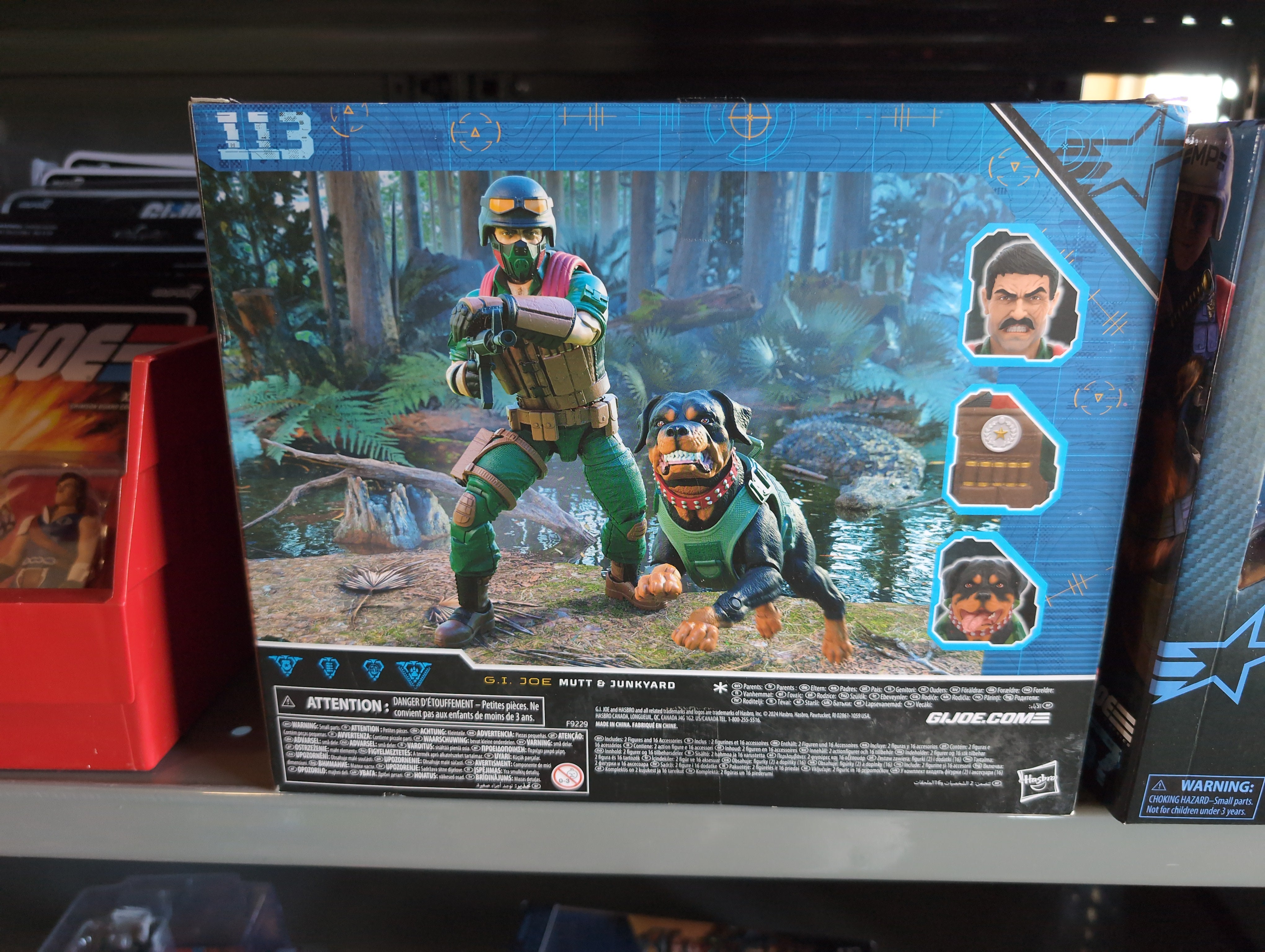 Mutt & Junkyard GI Joe Classified 1:12 scale 6" Action Figure by Hasbro with soldier and dog in forest setting.