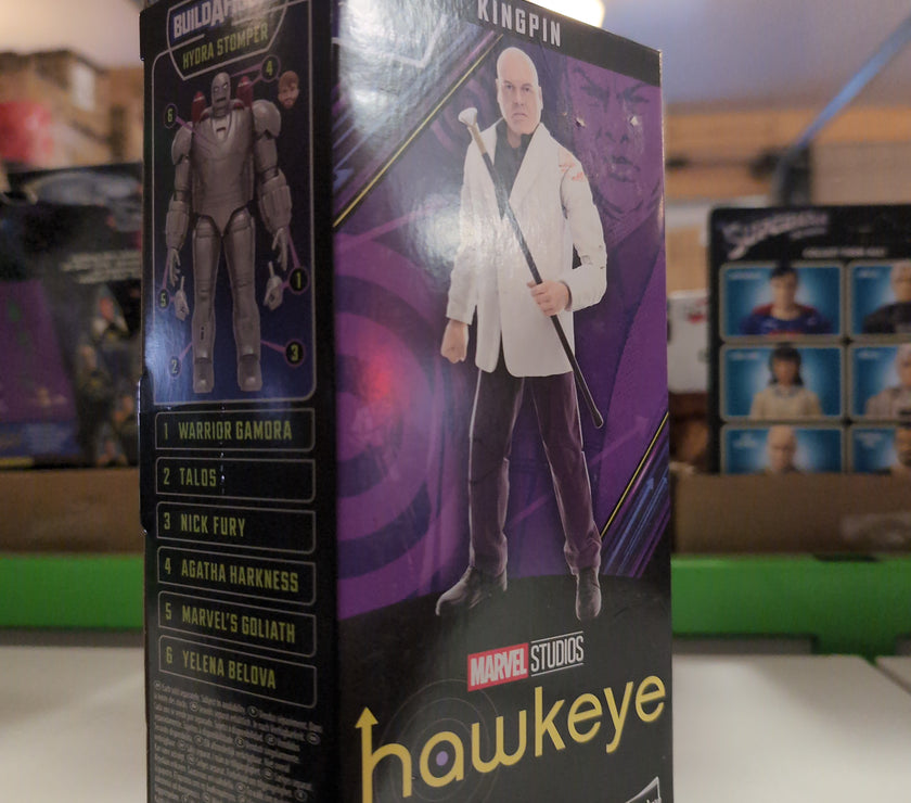 Hasbro Marvel Legends Kingpin action figure from Hawkeye series in sealed collectible packaging.