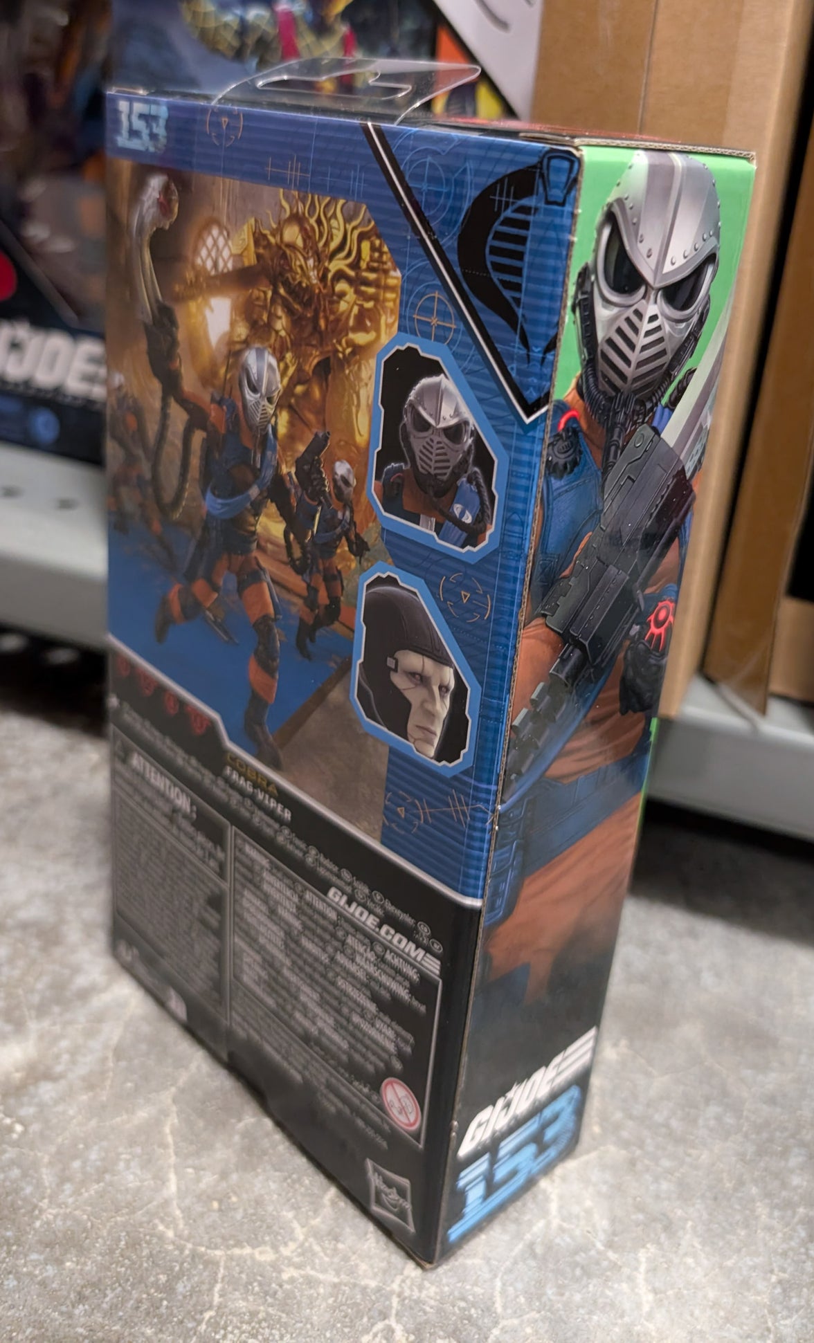 Hasbro GI Joe Classified Series Frag Viper 6-inch action figure packaging with character art and accessories details