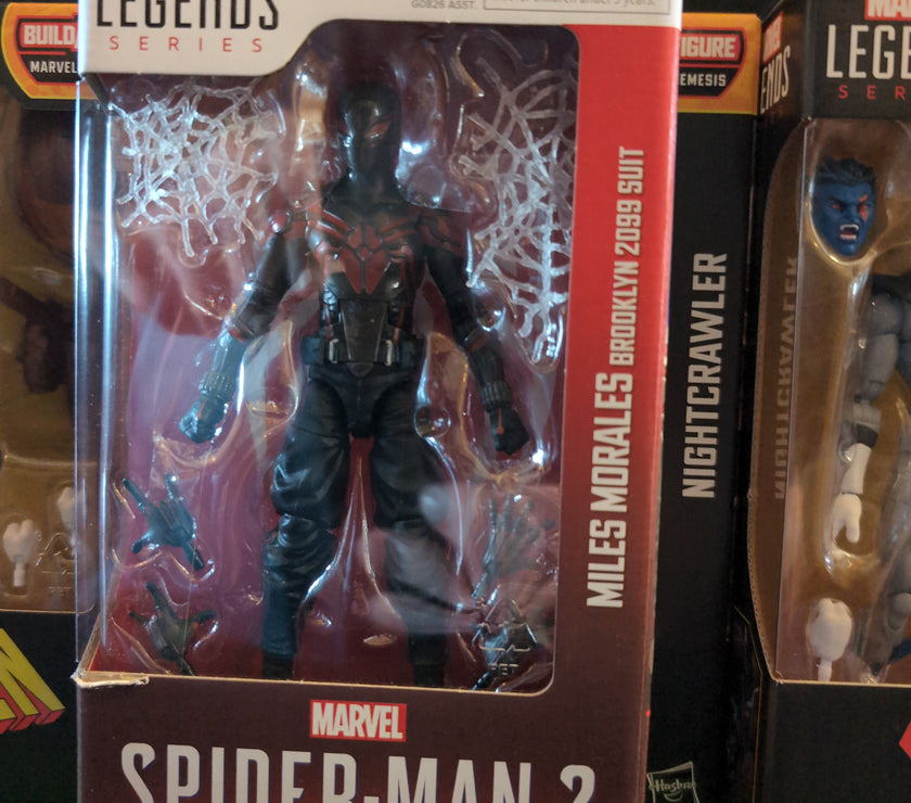 Hasbro Marvel Legends Miles Morales Brooklyn 2099 Suit Spider-Man 2 action figure in window box packaging