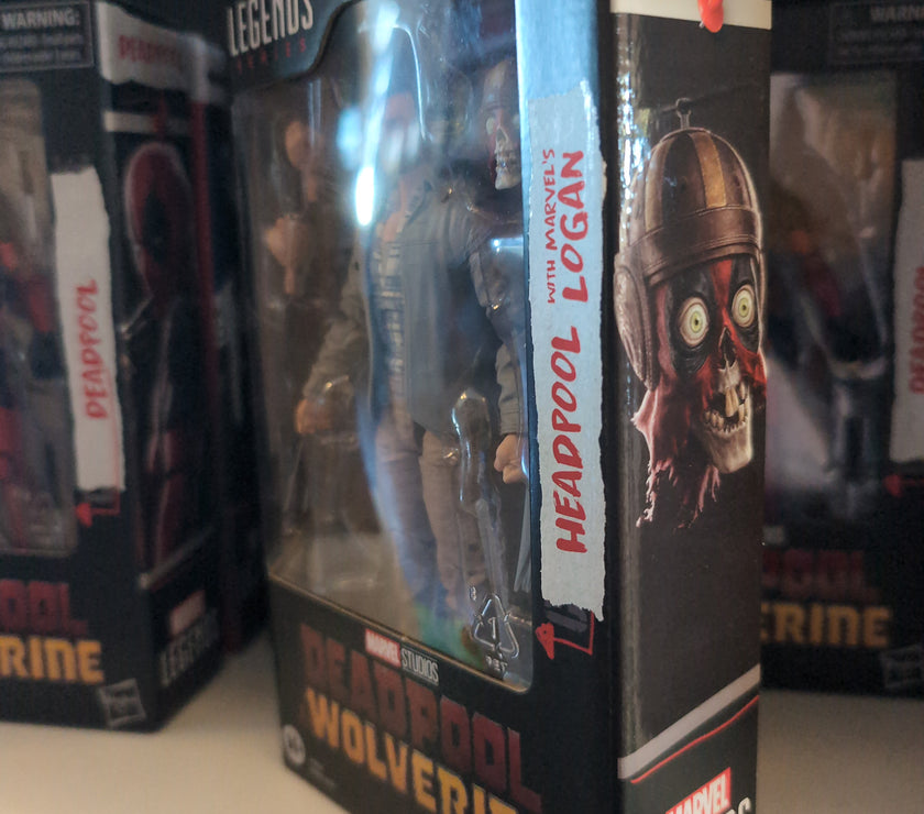 Hasbro Marvel Legends action figure pack featuring Deadpool Headpool and Logan Wolverine characters in display box