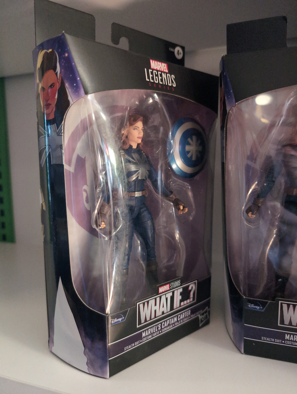 Hasbro Marvel Legends Captain Carter action figure in stealth suit from What If series, 6-inch scale collectible.