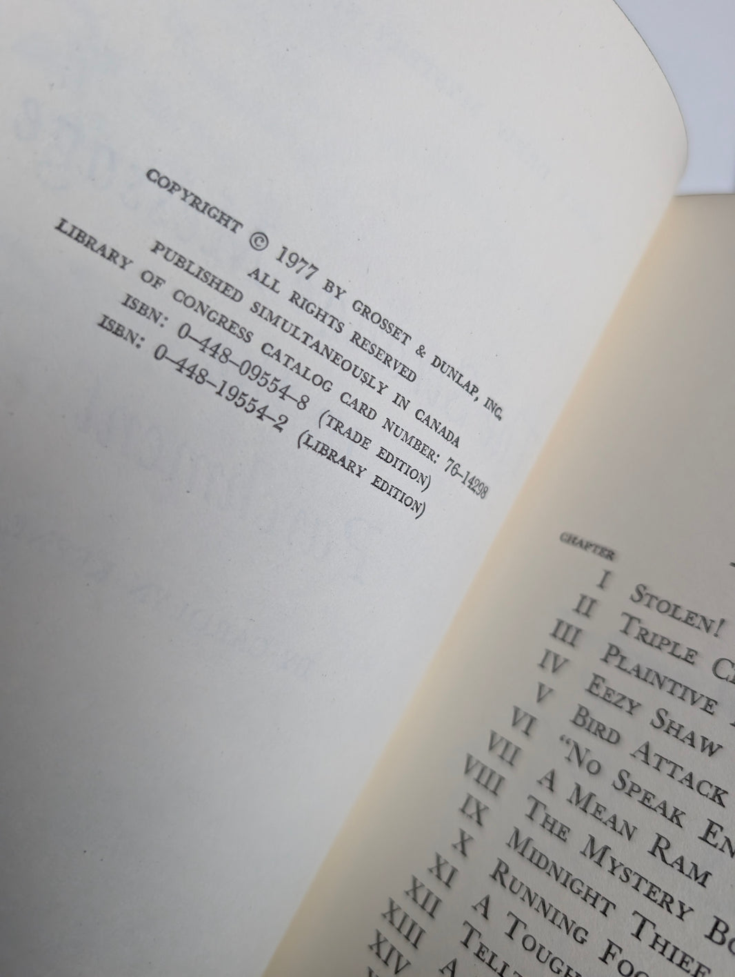 Copyright page of 1977 Grosset & Dunlap, Inc. Nancy Drew Strange Message in the Parchment vintage edition