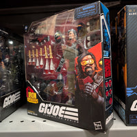 Hasbro GI Joe Classified Series Metal-Head Iron Grenadier 6-inch action figure with multiple accessories in box display