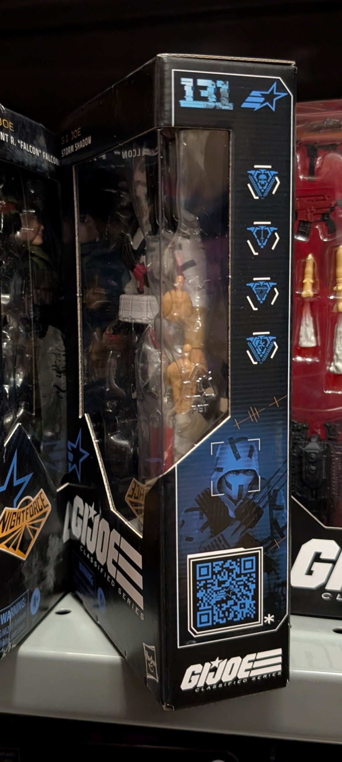Hasbro GI Joe Classified Series 131 Storm Shadow 6-inch action figure in package side view with QR code and ninja graphic