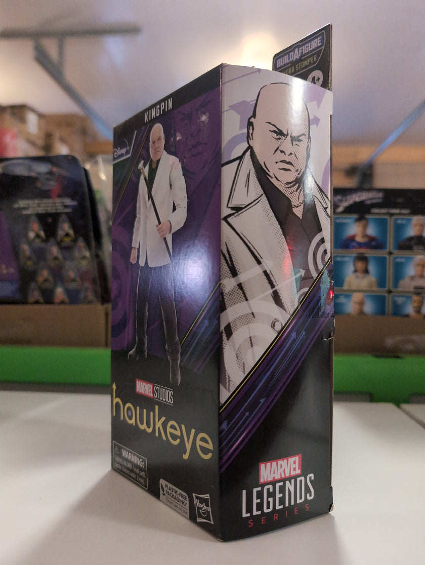 Hasbro Marvel Legends Kingpin Hawkeye 6-inch action figure in sealed collectible packaging side view