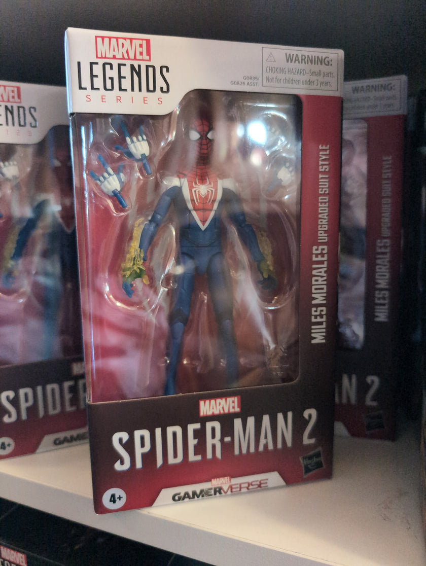 Hasbro Marvel Legends Spider-Man 2 Miles Morales Upgraded Suit 6-inch action figure with accessories in window box