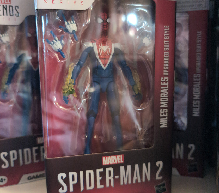 Hasbro Marvel Legends Spider-Man 2 Miles Morales Upgraded Suit 6-inch action figure with accessories in window box