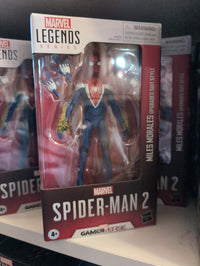 Hasbro Marvel Legends Spider-Man 2 Miles Morales Upgraded Suit 6-inch action figure with accessories in window box