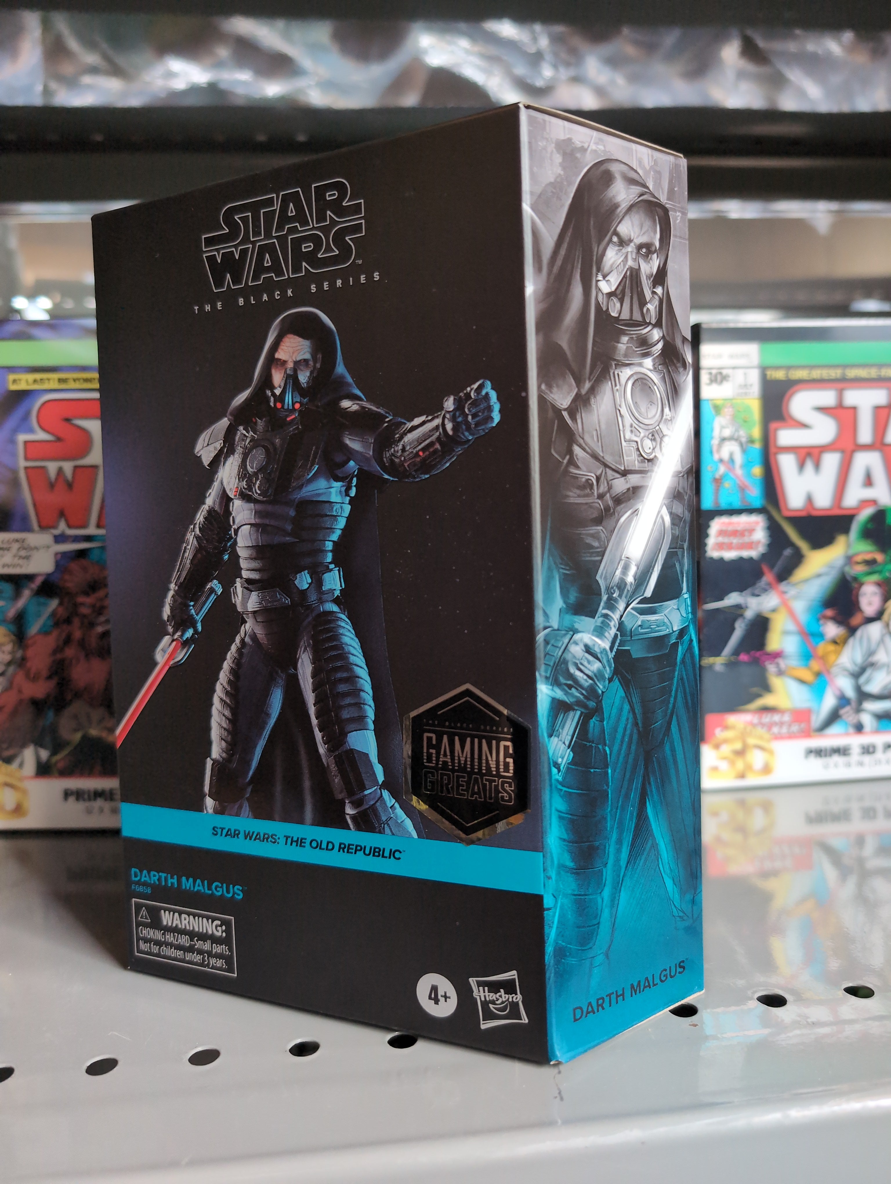 Hasbro Star Wars Black Series Darth Malgus action figure box with lightsaber from The Old Republic game.