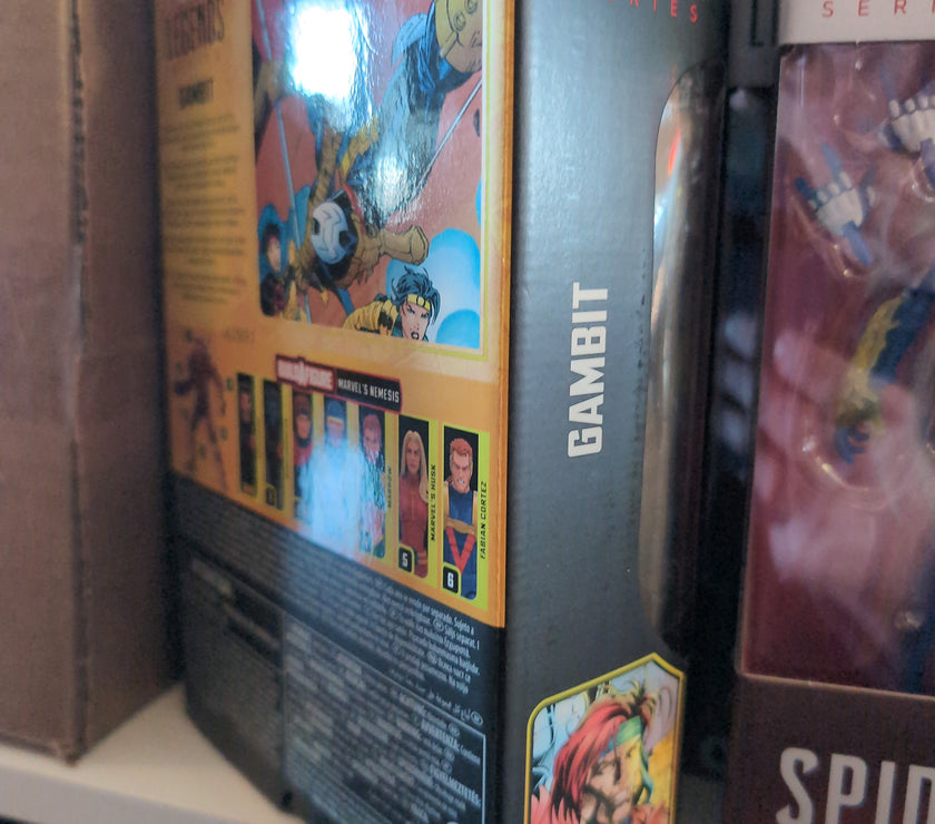 Hasbro Marvel Legends Gambit action figure packaging from Age of Apocalypse series displayed on shelf