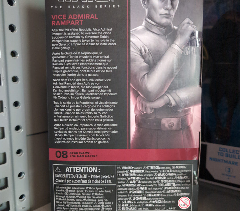 Star Wars Black Series Vice Admiral Rampart figure by Hasbro with detailed uniform and accessories in collector packaging