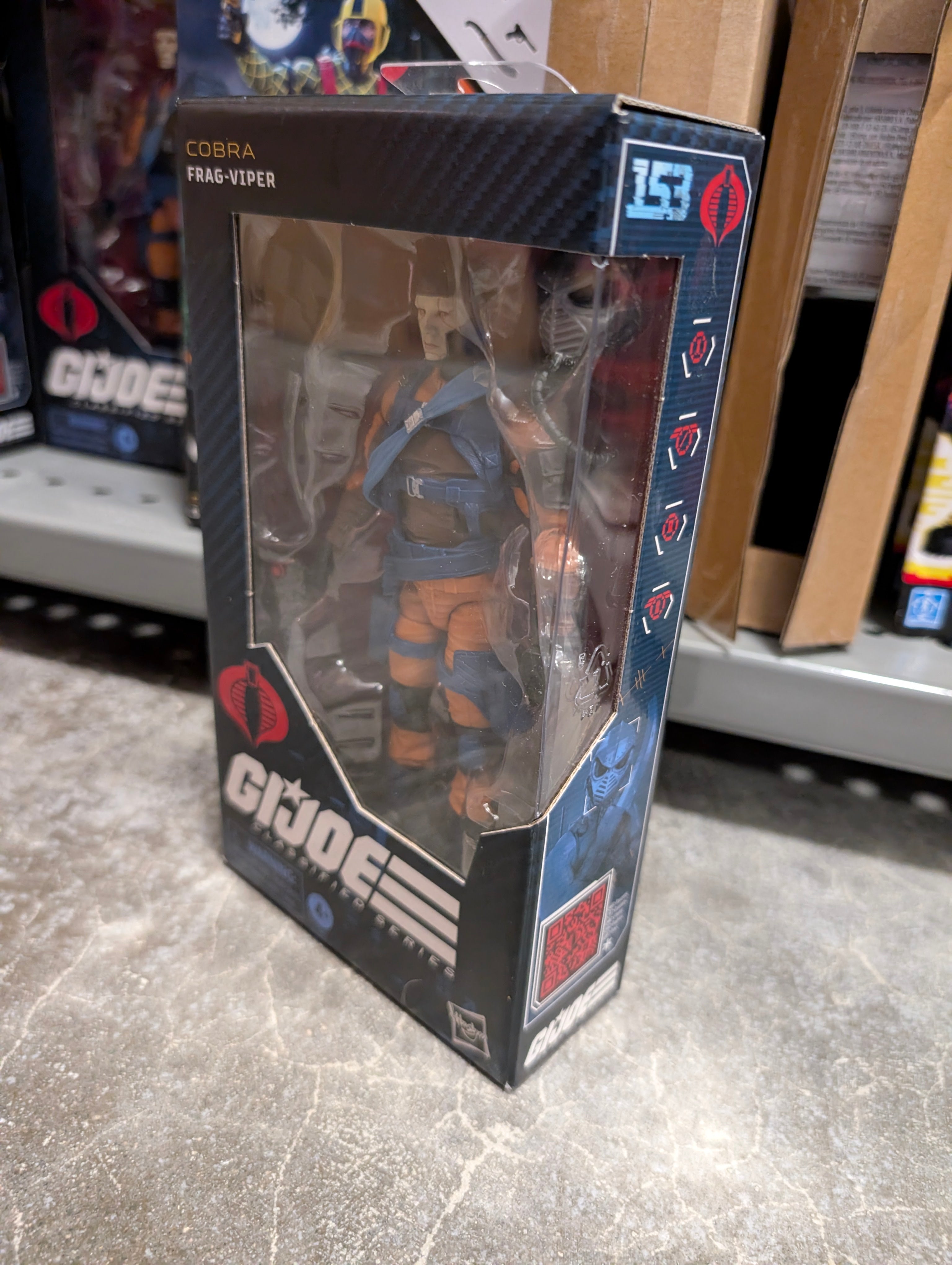 Hasbro GI Joe Classified Series 6-inch Frag Viper Cobra action figure in window box packaging angled view