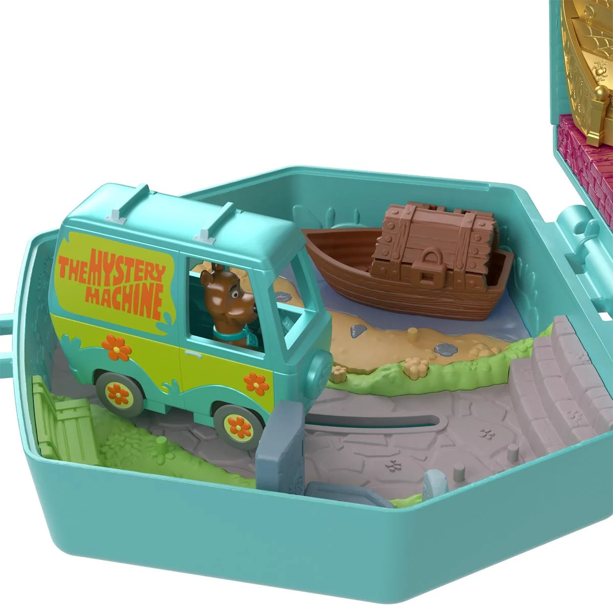 Scooby-Doo 9.84" Mattel Mini-Figure Playset Polly Pocket Compact open with Mystery Machine van and boat