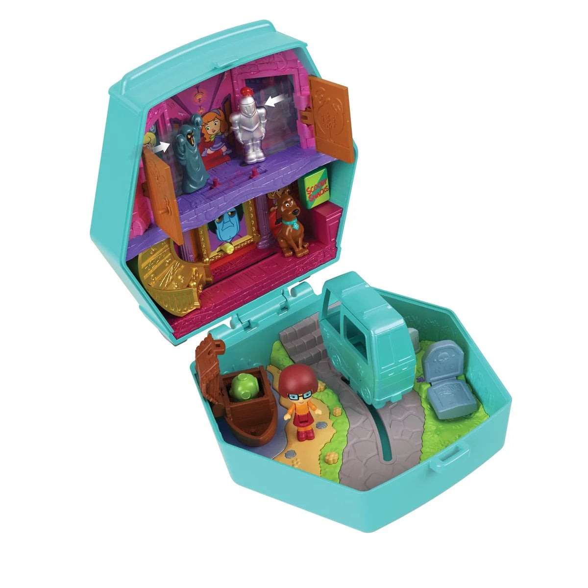 Scooby-Doo 9.84" Mattel Mini-Figure Playset Polly Pocket Compact open with miniature figures and colorful play areas