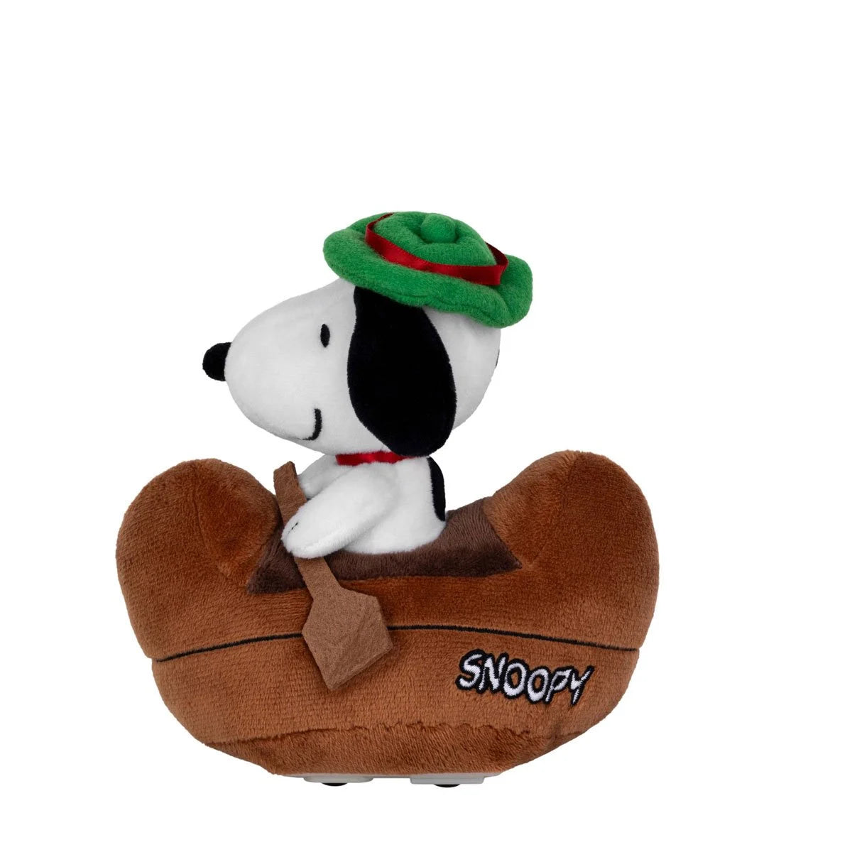 Snoopy Explorer 6" Beast Kingdom Peanuts Plush Pull Back Car PBC-038, Snoopy in a brown car wearing a green hat