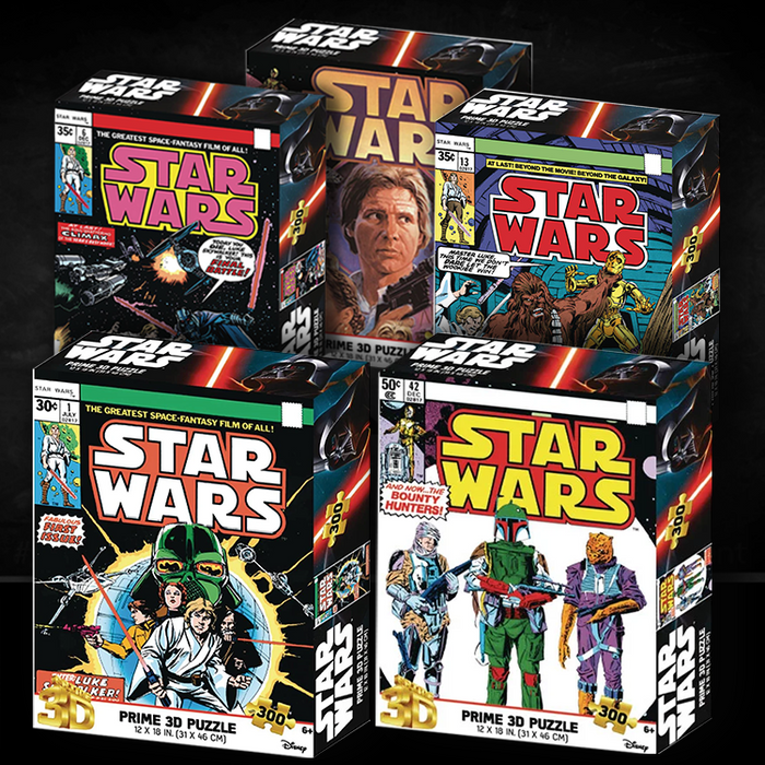Prime 3d Star Wars Marvel Comics lenticular 3D puzzle bundle featuring five exclusive comic cover designs in colorful packaging