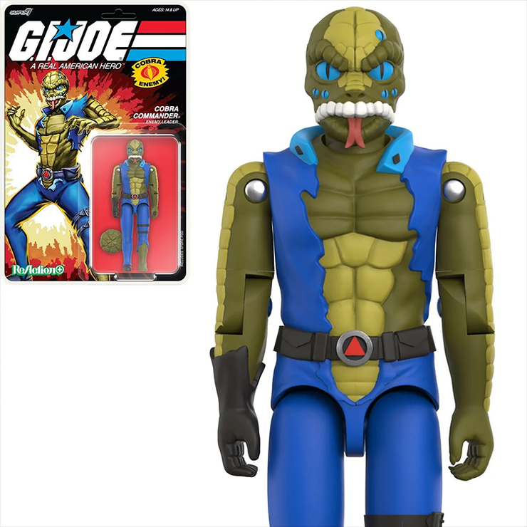 GI Joe Cobra Commander Once a Man figure with shield in blue uniform collectible packaging Hasbro