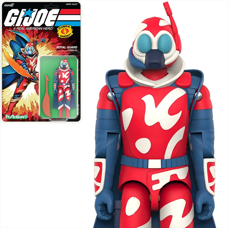Hasbro GI Joe Cobra-La Royal Guard Action Figure in red and blue with accessories and classic card back packaging Hasbro