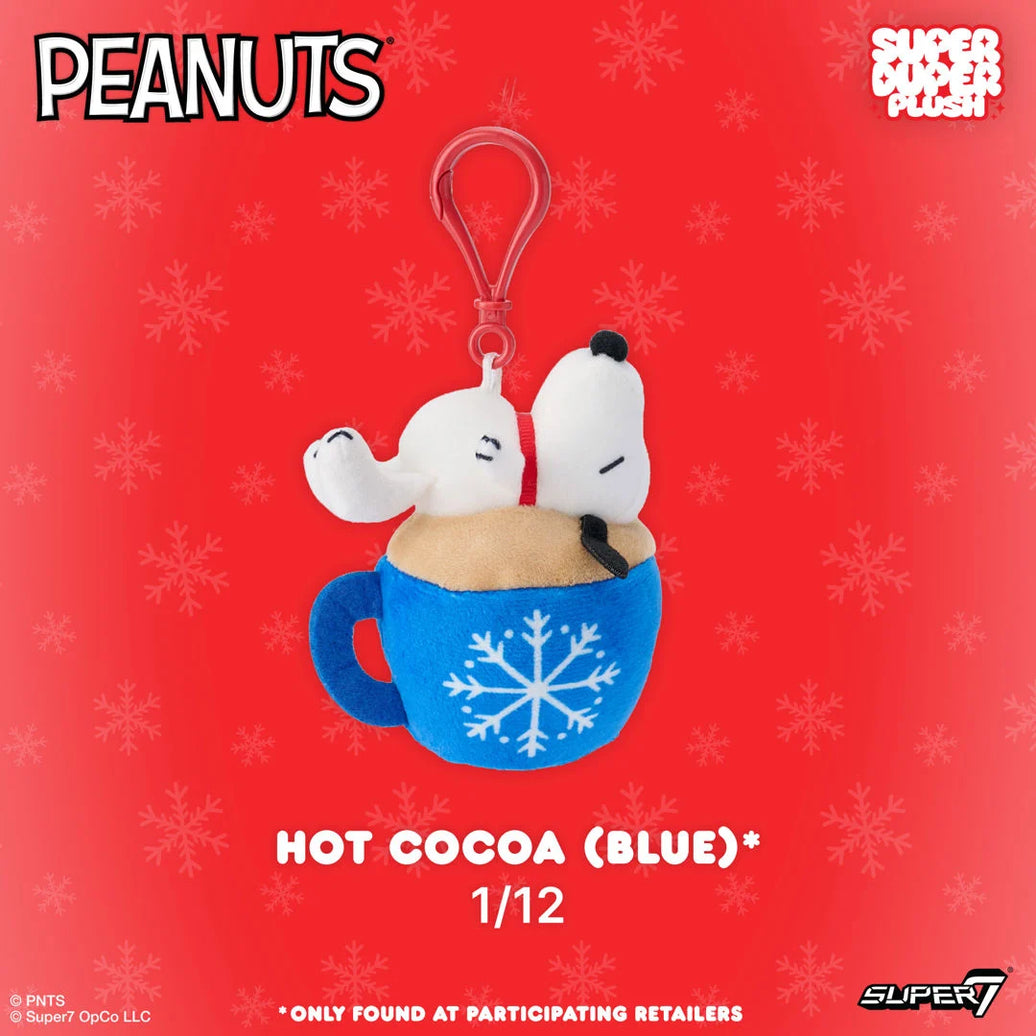 Snoopy Blue Cocoa Peanuts Super Duper Plush Holiday Keychain Super7 in blue mug