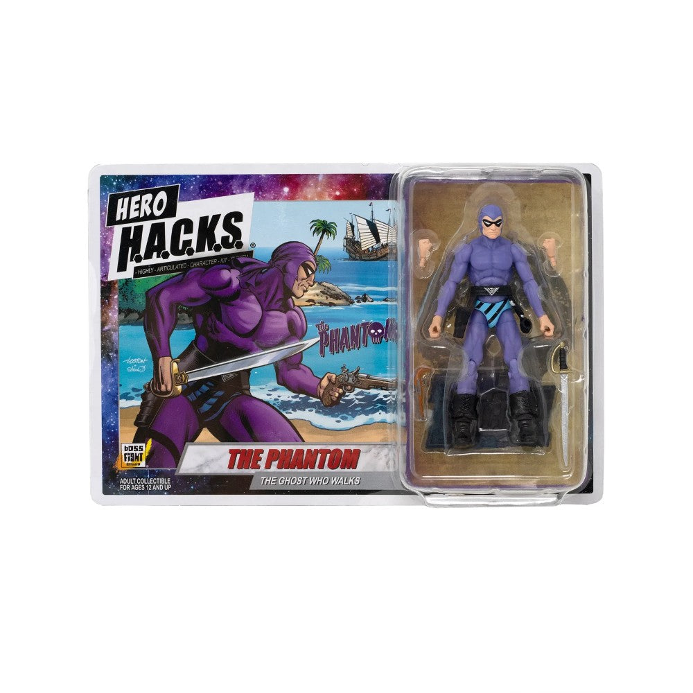 Action figure of 'The Phantom' from Hero Hacks in packaging on a white background