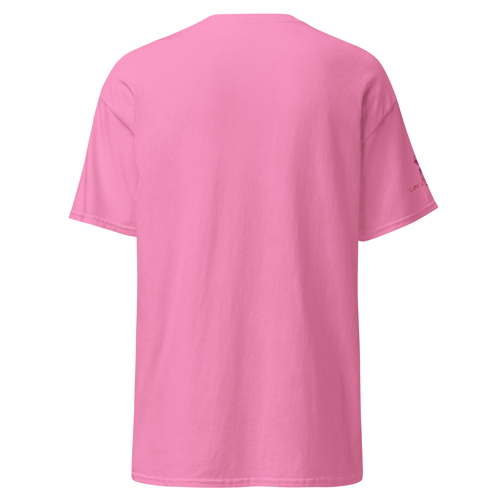 Back view of pink unisex classic cotton tee with structured fit and clean seams by Go Figment