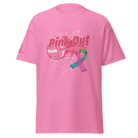 Pink Out V-1 classic unisex tee in soft cotton with volleyball design and awareness ribbon for streetwear style by Go Figment