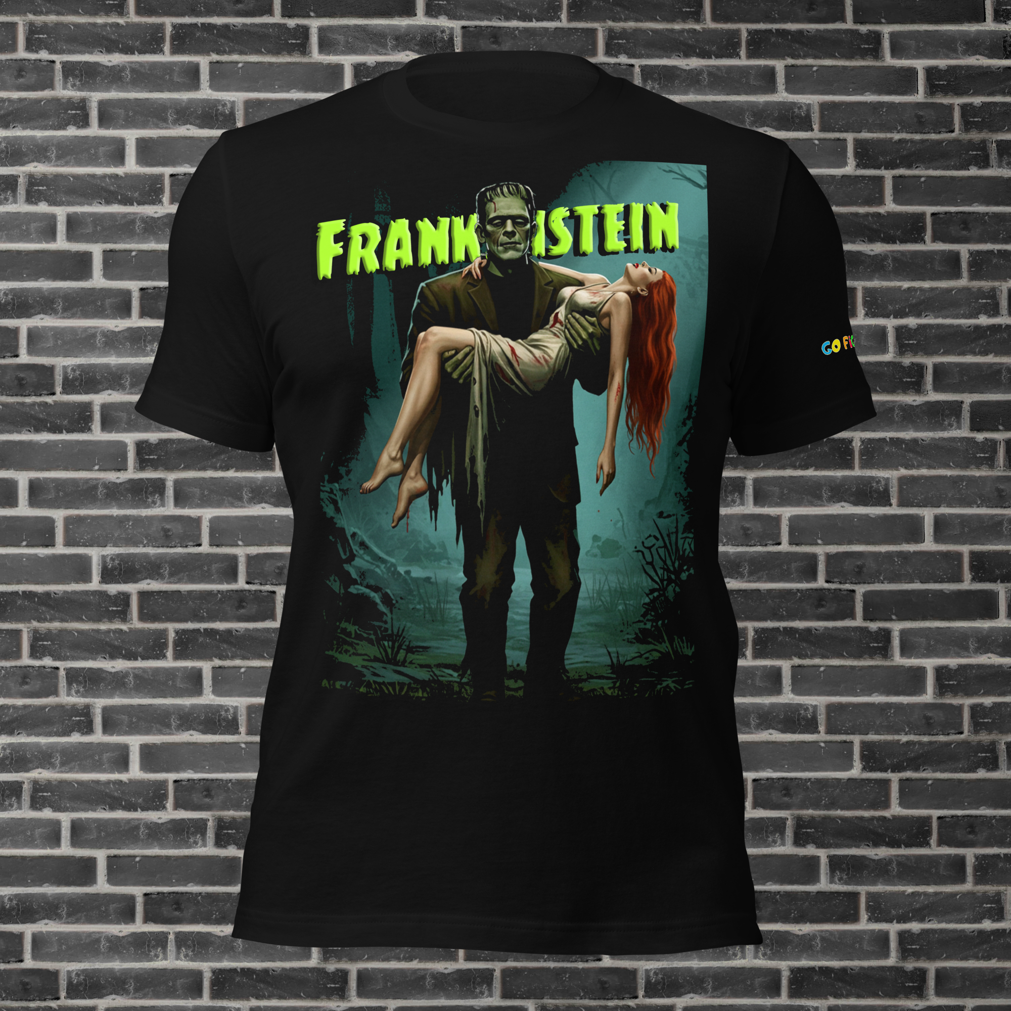 Image of Black Heather “Monster’s Embrace” Frankenstein Short-Sleeve Unisex T-Shirt