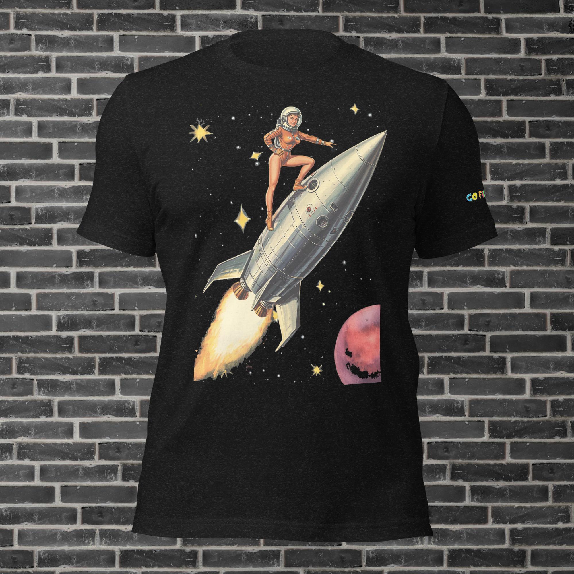 Image of Black Heather Retro Rocket Girl Unisex t-shirt 