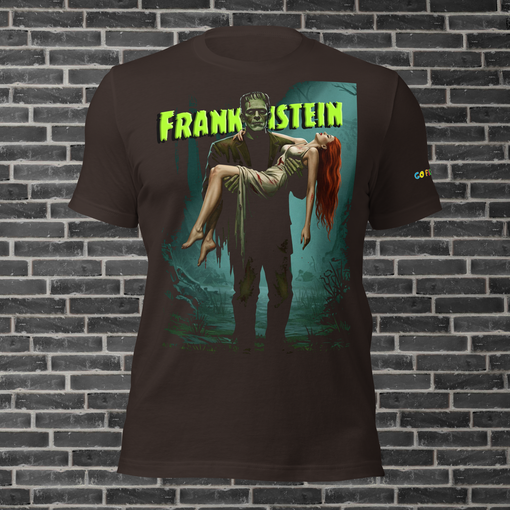 Image of Black “Monster’s Embrace” Frankenstein Short-Sleeve Unisex T-Shirt