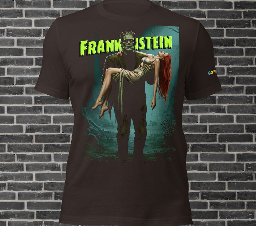 Image of Black “Monster’s Embrace” Frankenstein Short-Sleeve Unisex T-Shirt
