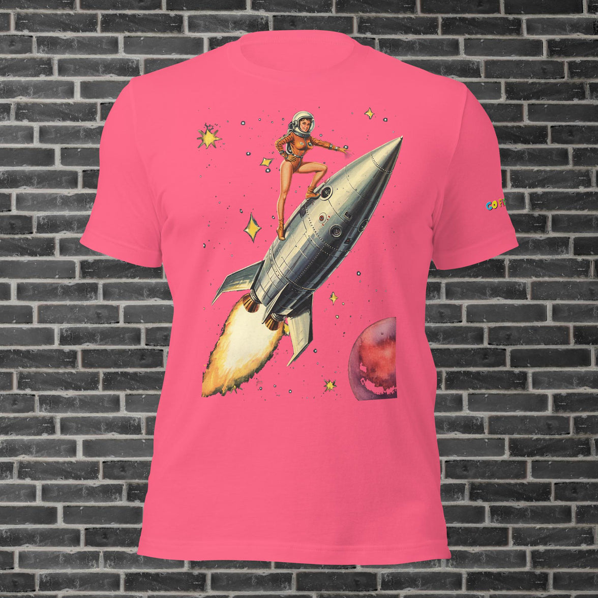 Image of Heather Navy Retro Rocket Girl Unisex t-shirt 