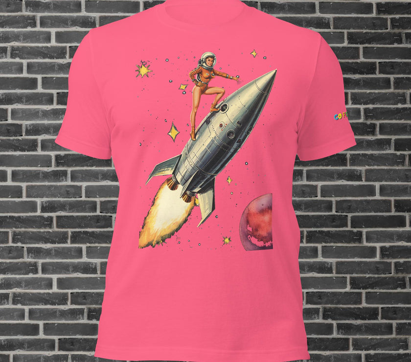 Image of Heather Navy Retro Rocket Girl Unisex t-shirt 