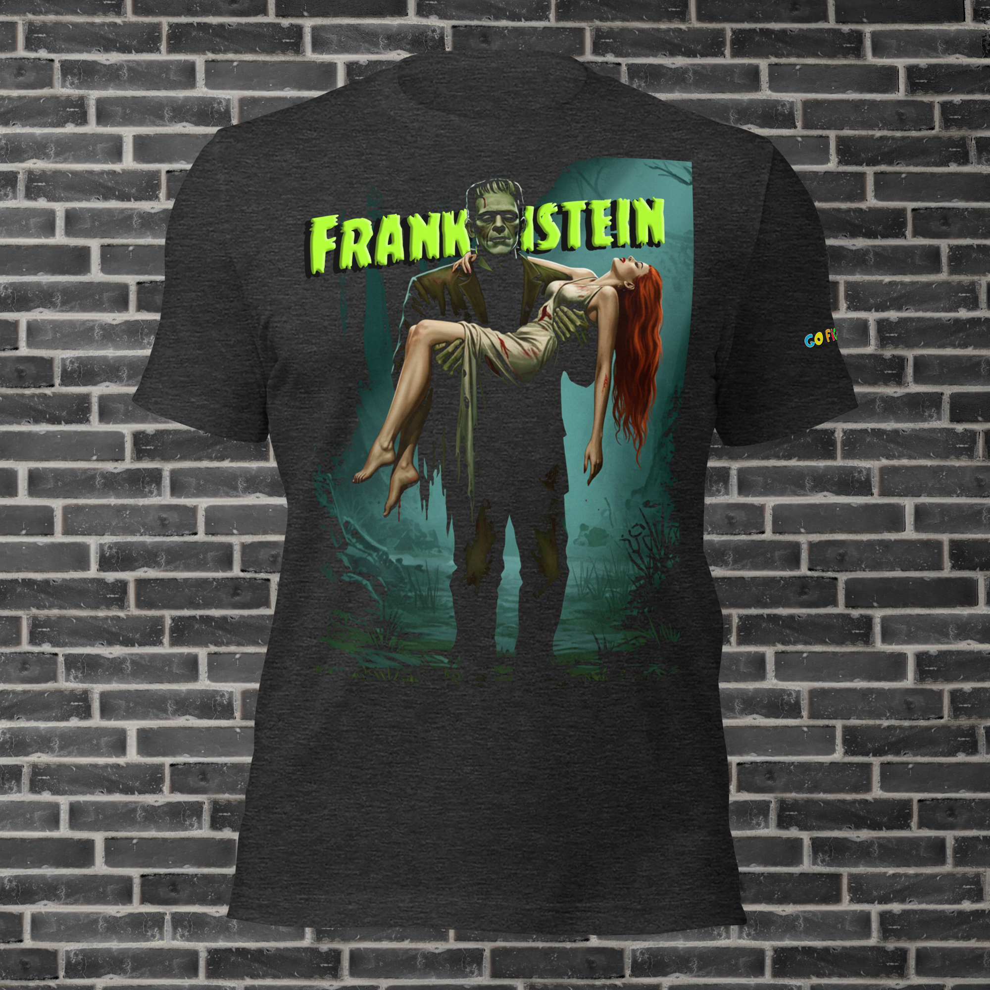 Image of Black “Monster’s Embrace” Frankenstein Short-Sleeve Unisex T-Shirt